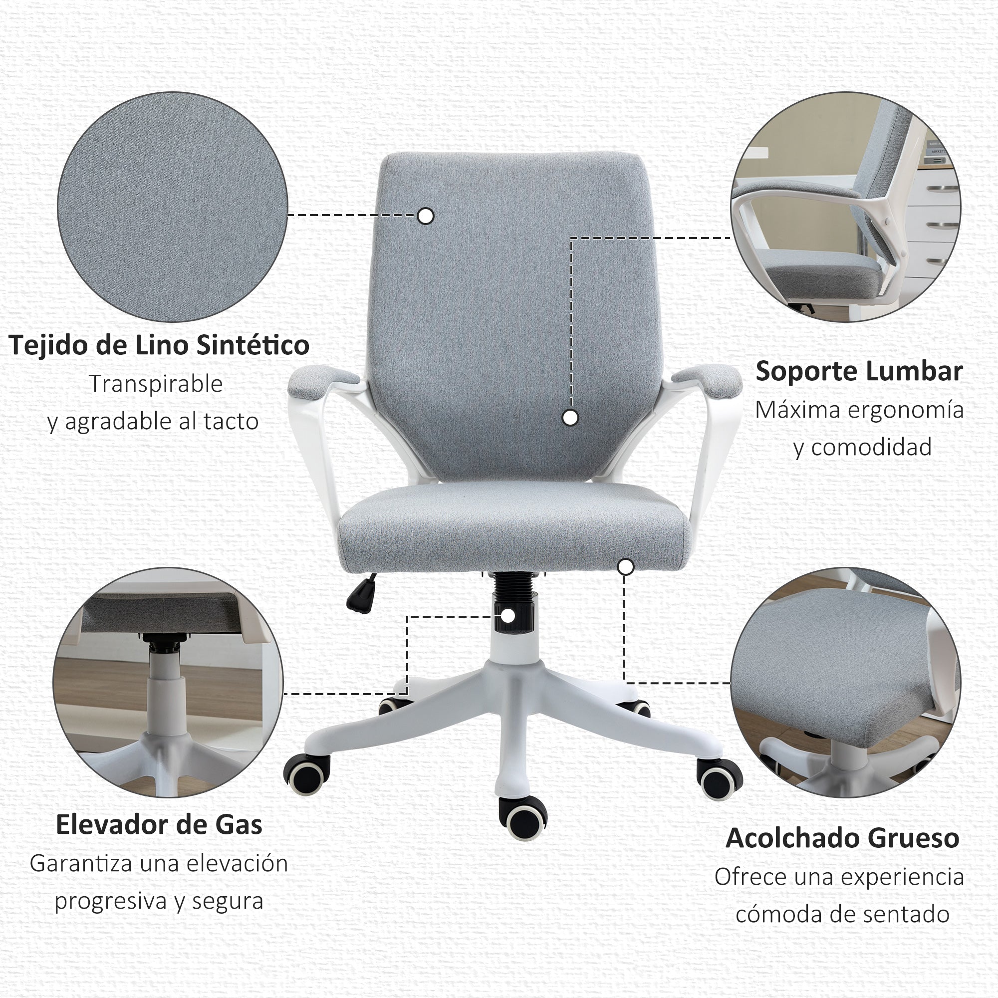 Swivel Office Chair, Tilt Desk Chair with Armrests and Adjustable Height for Bedroom Living Room, Load Capacity 120 kg, 62x69x92-100 cm Green Gray