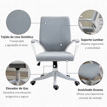 Swivel Office Chair, Tilt Desk Chair with Armrests and Adjustable Height for Bedroom Living Room, Load Capacity 120 kg, 62x69x92-100 cm Green Gray