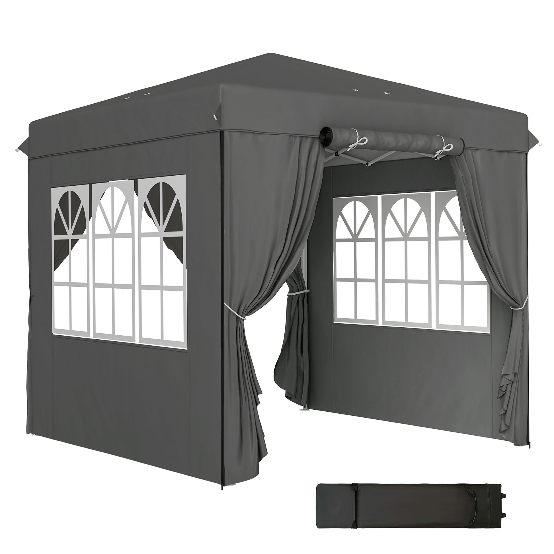 Pavilion 2.5x2.5m, Water-resistant Stable Winter-ready Pop-up Folding Pavilion, UV Protection 50+, Foldable Party Tent Garden Tent with 4 Side Panels Bag Garden Pavilion for Camping Garden, Dark Gray