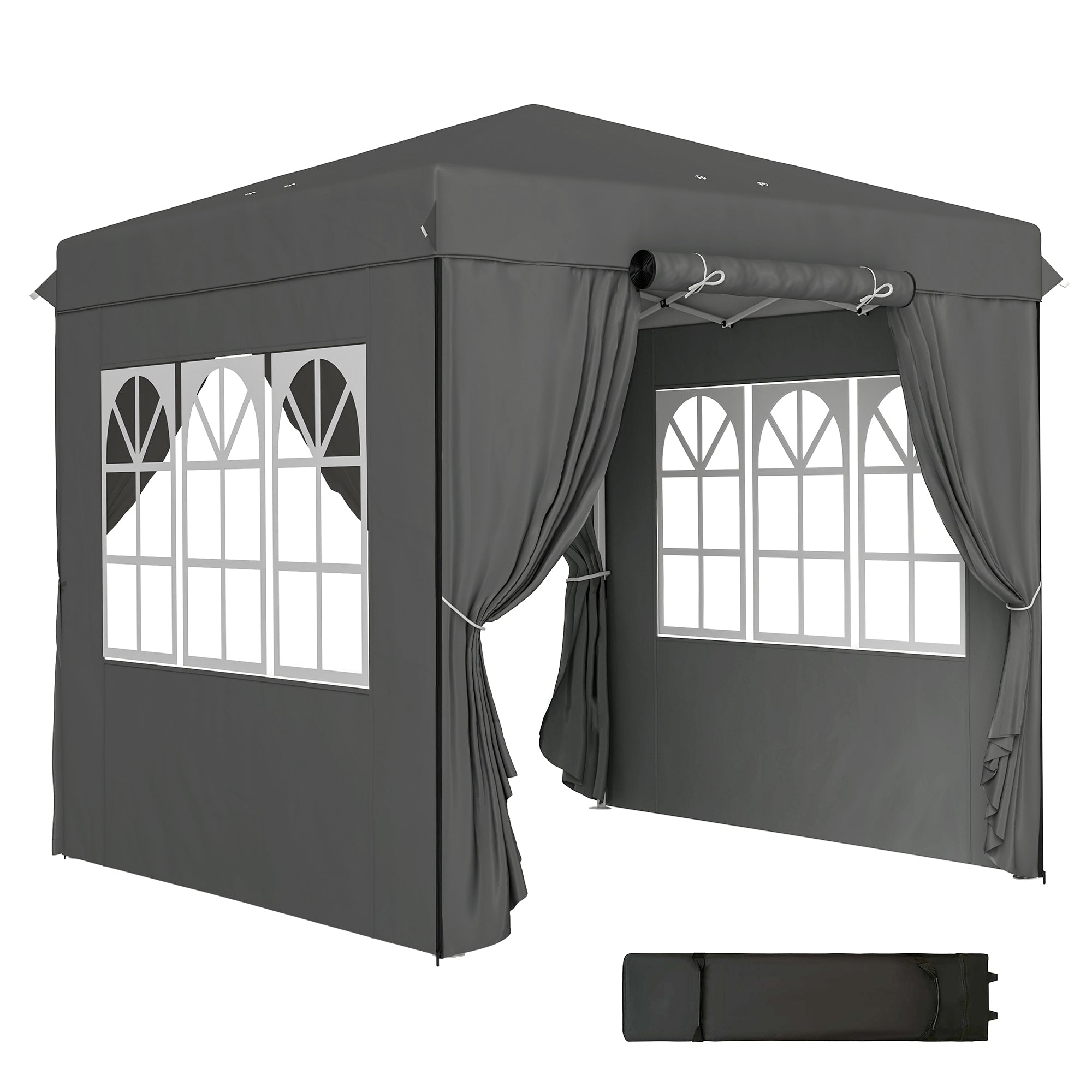 Pavilion 2.5x2.5m, Water-resistant Stable Winter-ready Pop-up Folding Pavilion, UV Protection 50+, Foldable Party Tent Garden Tent with 4 Side Panels Bag Garden Pavilion for Camping Garden, Dark Gray