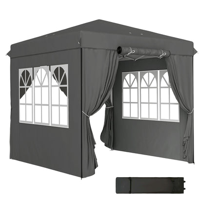 Pavilion 2.5x2.5m, Water-resistant Stable Winter-ready Pop-up Folding Pavilion, UV Protection 50+, Foldable Party Tent Garden Tent with 4 Side Panels Bag Garden Pavilion for Camping Garden, Dark Gray