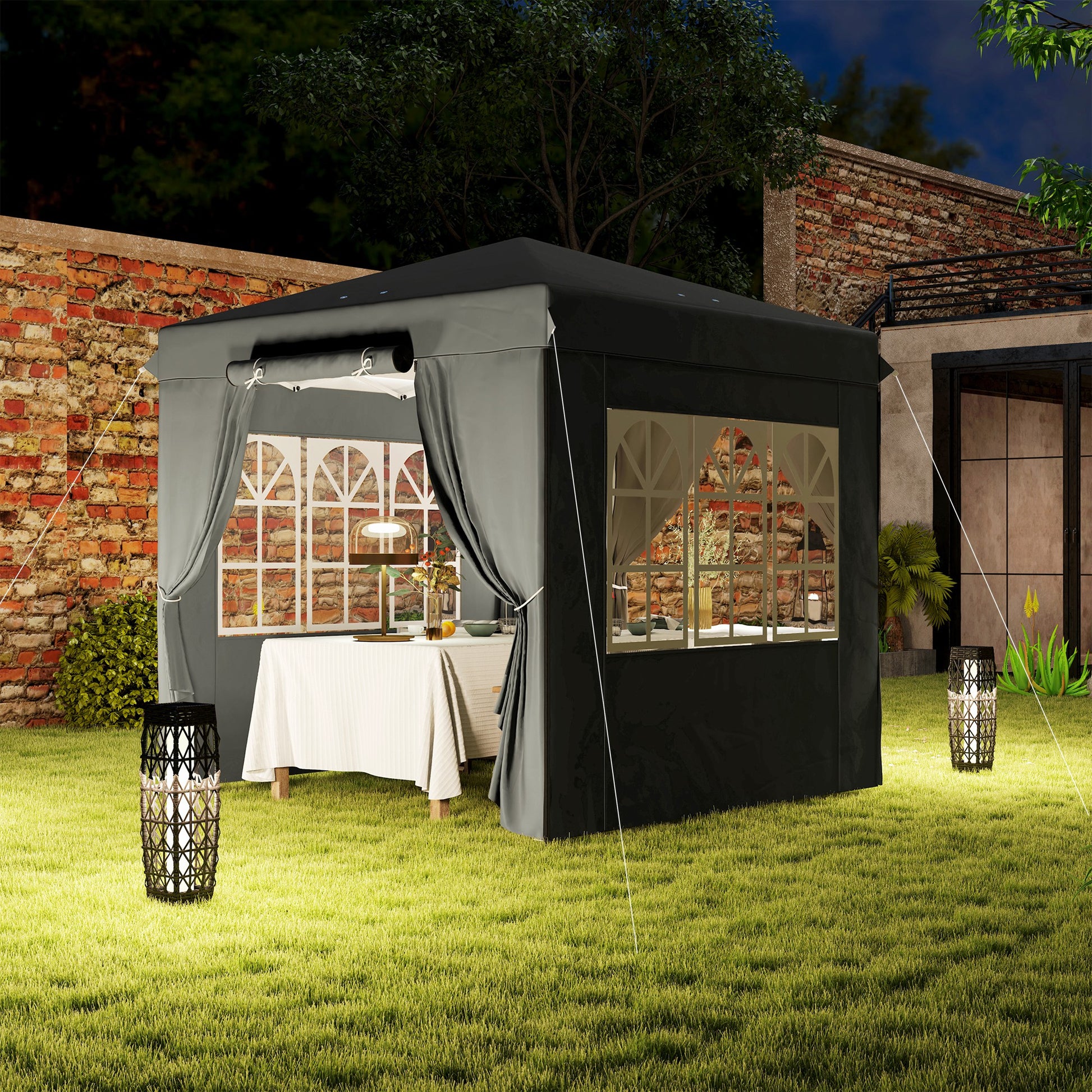 Pavilion 2.5x2.5m, Water-resistant Stable Winter-ready Pop-up Folding Pavilion, UV Protection 50+, Foldable Party Tent Garden Tent with 4 Side Panels Bag Garden Pavilion for Camping Garden, Dark Gray