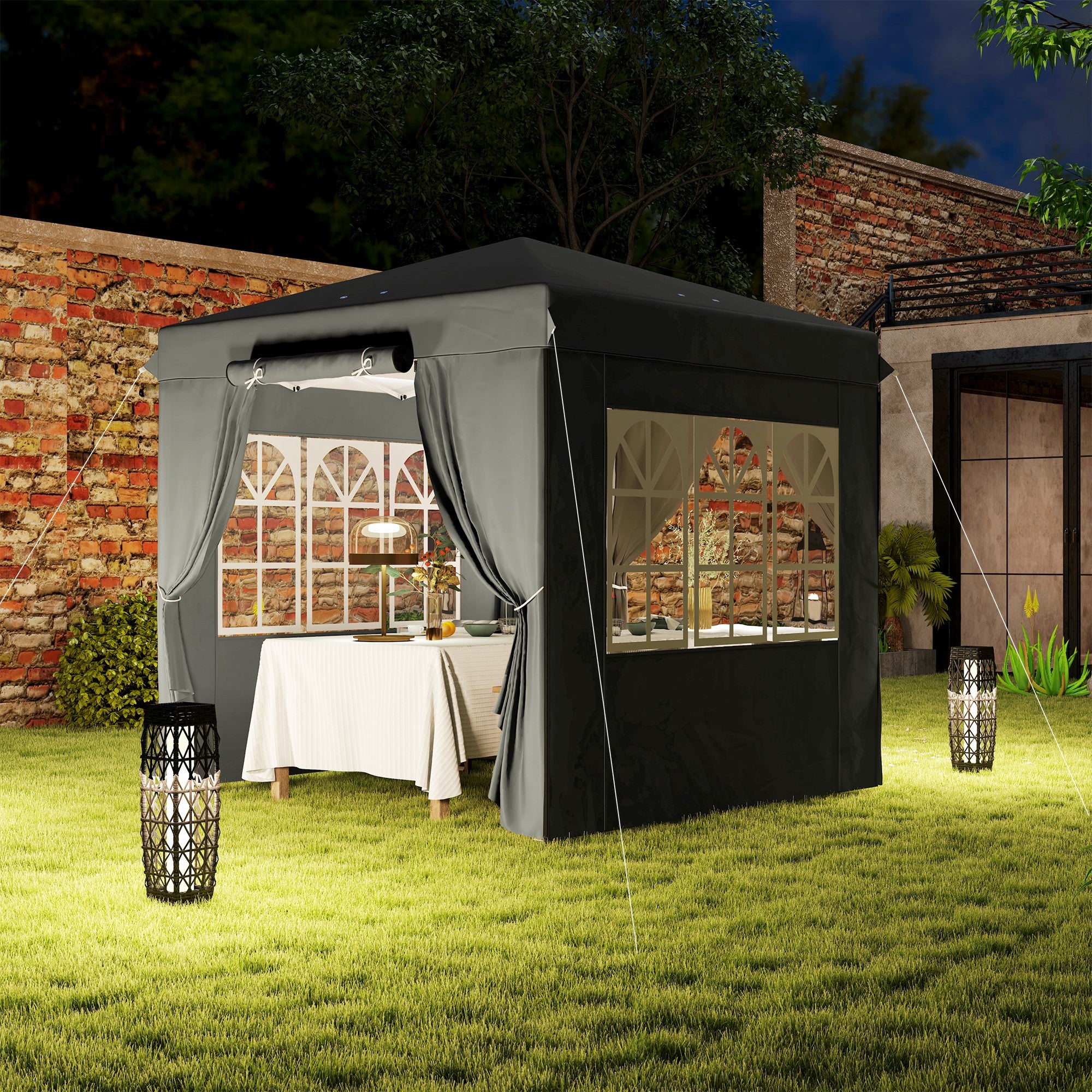 Pavilion 2.5x2.5m, Water-resistant Stable Winter-ready Pop-up Folding Pavilion, UV Protection 50+, Foldable Party Tent Garden Tent with 4 Side Panels Bag Garden Pavilion for Camping Garden, Dark Gray