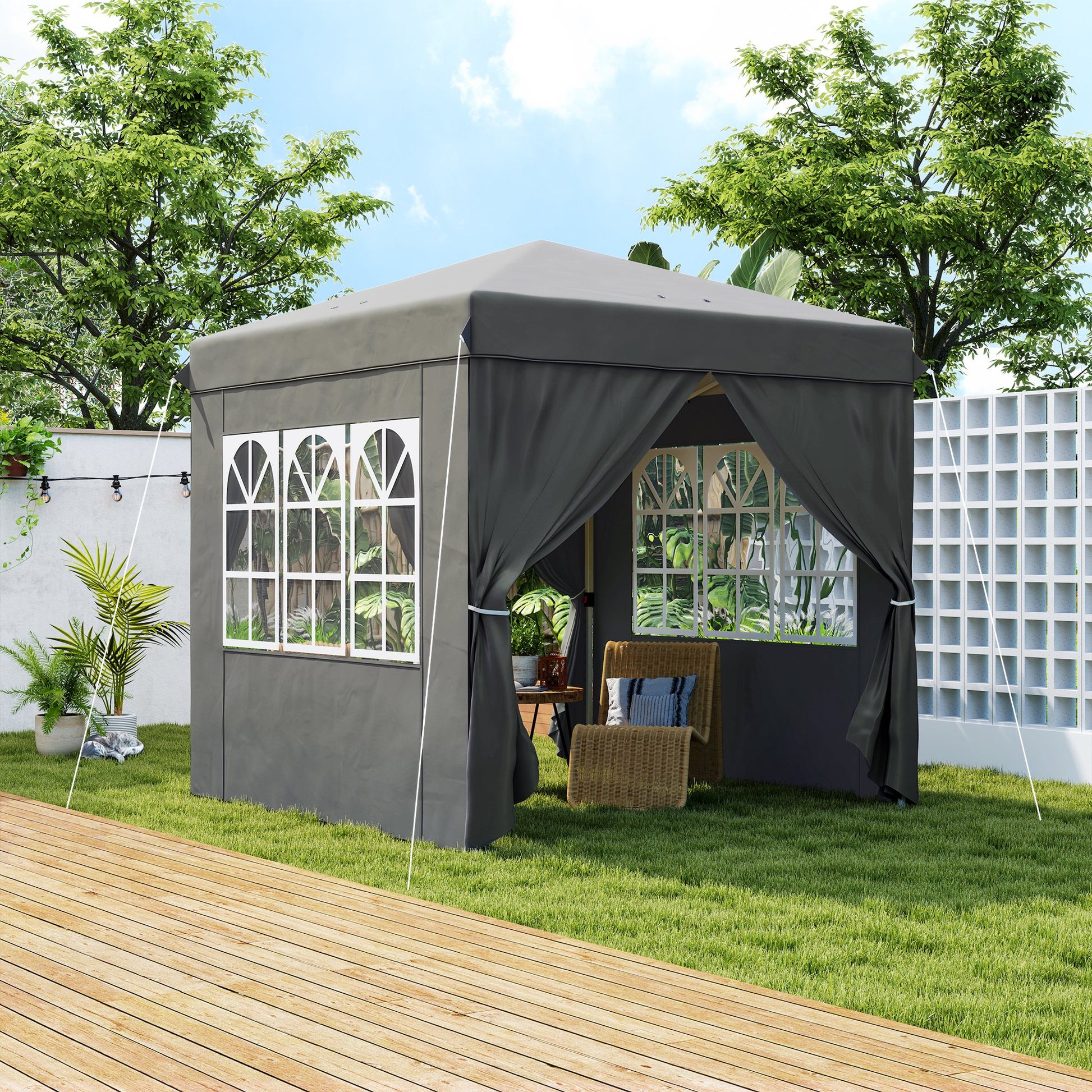 Pavilion 2.5x2.5m, Water-resistant Stable Winter-ready Pop-up Folding Pavilion, UV Protection 50+, Foldable Party Tent Garden Tent with 4 Side Panels Bag Garden Pavilion for Camping Garden, Dark Gray