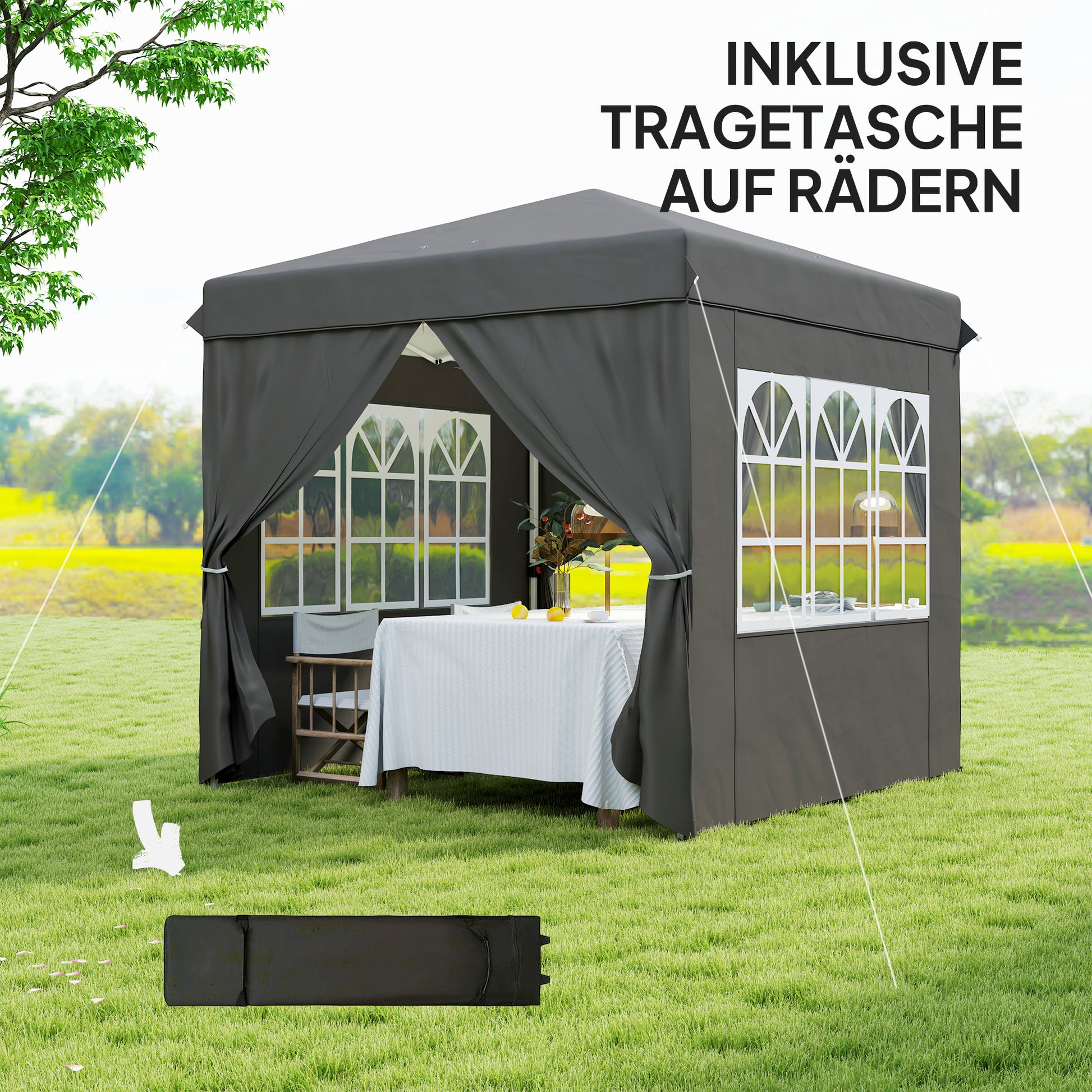 Pavilion 2.5x2.5m, Water-resistant Stable Winter-ready Pop-up Folding Pavilion, UV Protection 50+, Foldable Party Tent Garden Tent with 4 Side Panels Bag Garden Pavilion for Camping Garden, Dark Gray