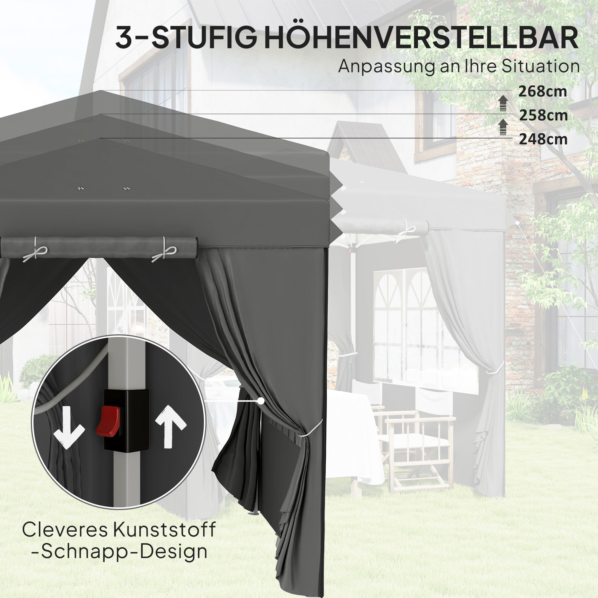 Pavilion 2.5x2.5m, Water-resistant Stable Winter-ready Pop-up Folding Pavilion, UV Protection 50+, Foldable Party Tent Garden Tent with 4 Side Panels Bag Garden Pavilion for Camping Garden, Dark Gray