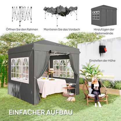 Pavilion 2.5x2.5m, Water-resistant Stable Winter-ready Pop-up Folding Pavilion, UV Protection 50+, Foldable Party Tent Garden Tent with 4 Side Panels Bag Garden Pavilion for Camping Garden, Dark Gray