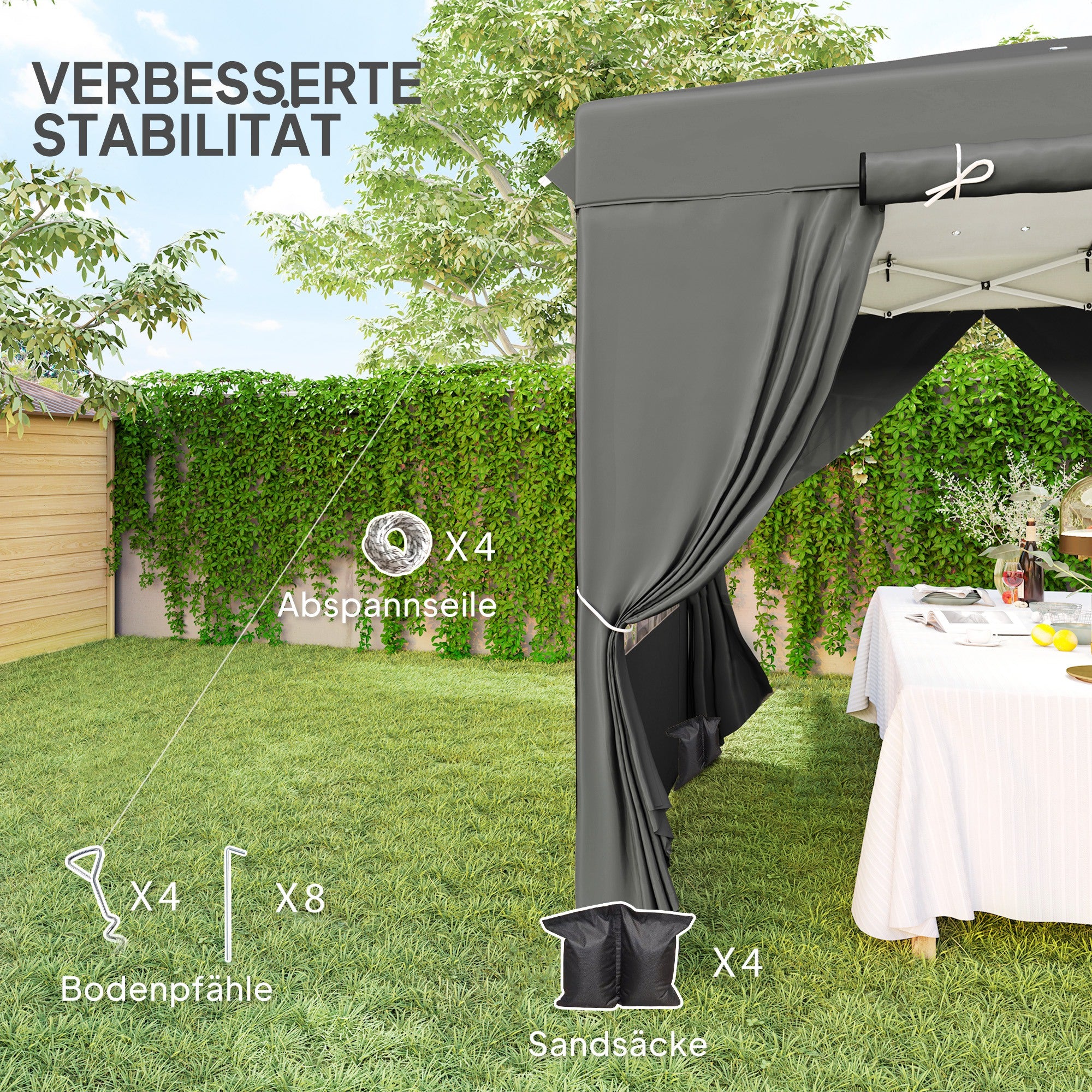 Pavilion 2.5x2.5m, Water-resistant Stable Winter-ready Pop-up Folding Pavilion, UV Protection 50+, Foldable Party Tent Garden Tent with 4 Side Panels Bag Garden Pavilion for Camping Garden, Dark Gray