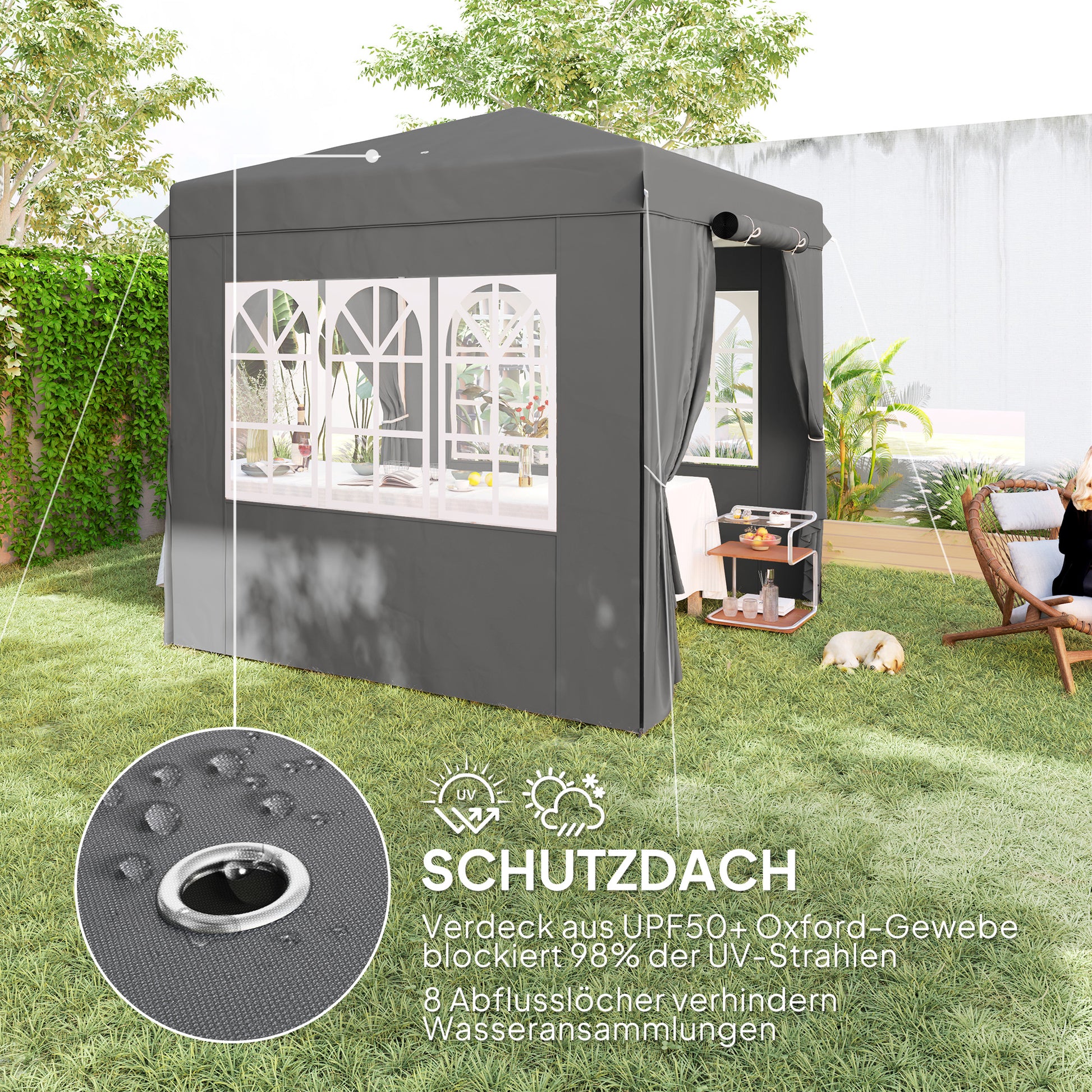 Pavilion 2.5x2.5m, Water-resistant Stable Winter-ready Pop-up Folding Pavilion, UV Protection 50+, Foldable Party Tent Garden Tent with 4 Side Panels Bag Garden Pavilion for Camping Garden, Dark Gray