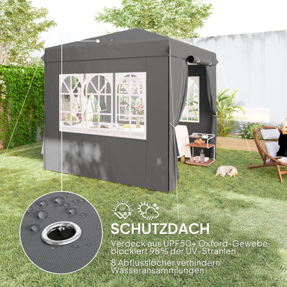 Pavilion 2.5x2.5m, Water-resistant Stable Winter-ready Pop-up Folding Pavilion, UV Protection 50+, Foldable Party Tent Garden Tent with 4 Side Panels Bag Garden Pavilion for Camping Garden, Dark Gray