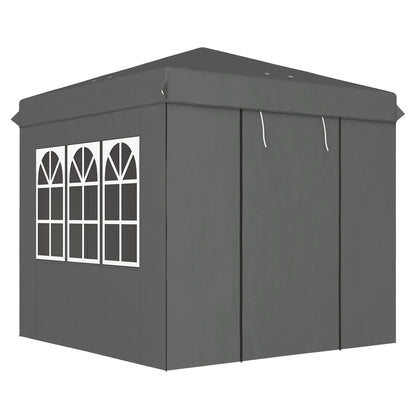 Pavilion 2.5x2.5m, Water-resistant Stable Winter-ready Pop-up Folding Pavilion, UV Protection 50+, Foldable Party Tent Garden Tent with 4 Side Panels Bag Garden Pavilion for Camping Garden, Dark Gray