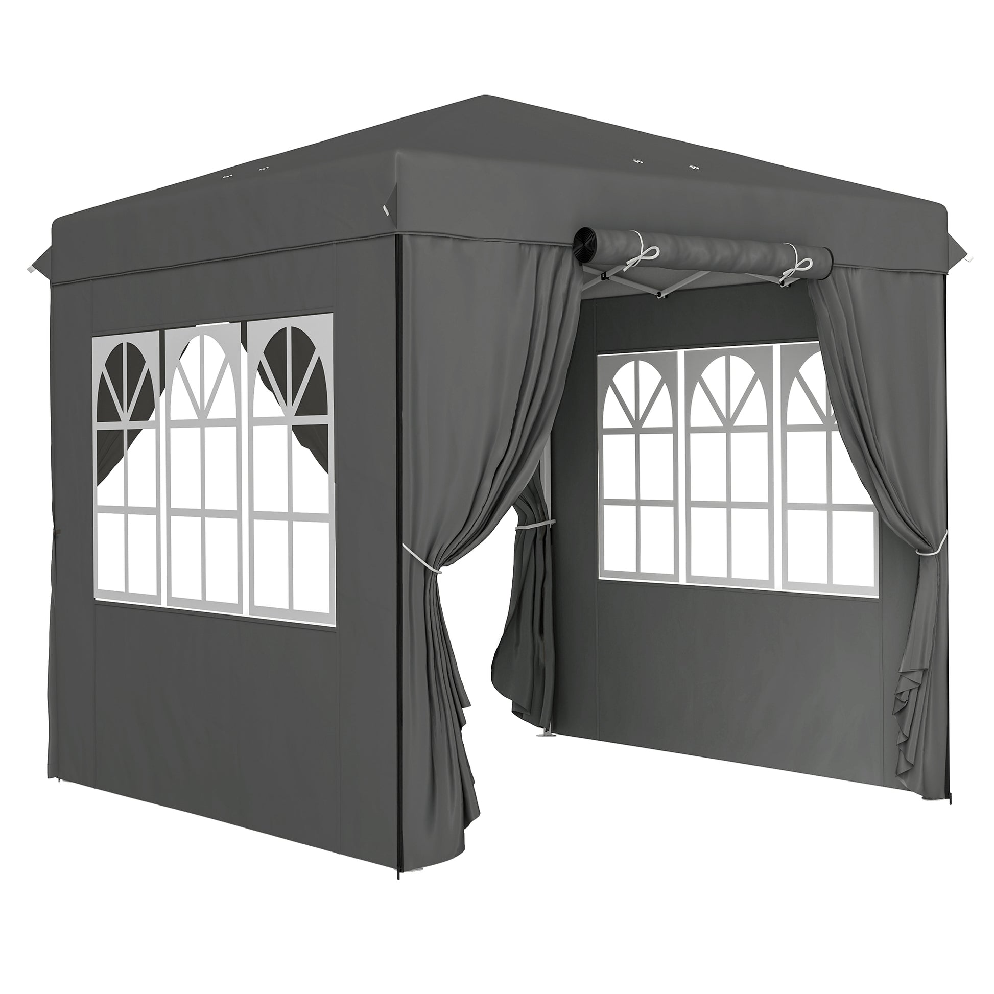 Pavilion 2.5x2.5m, Water-resistant Stable Winter-ready Pop-up Folding Pavilion, UV Protection 50+, Foldable Party Tent Garden Tent with 4 Side Panels Bag Garden Pavilion for Camping Garden, Dark Gray