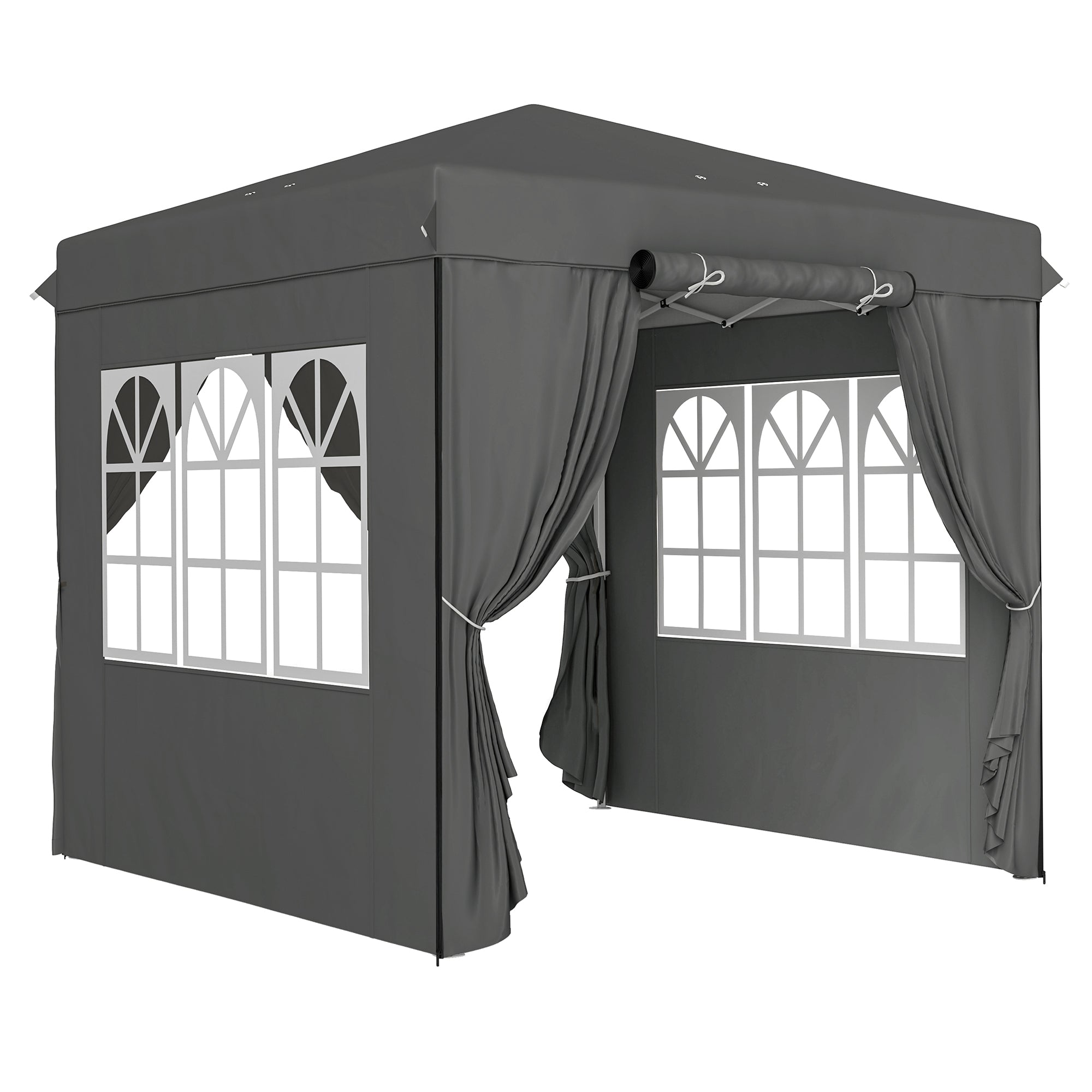 Pavilion 2.5x2.5m, Water-resistant Stable Winter-ready Pop-up Folding Pavilion, UV Protection 50+, Foldable Party Tent Garden Tent with 4 Side Panels Bag Garden Pavilion for Camping Garden, Dark Gray