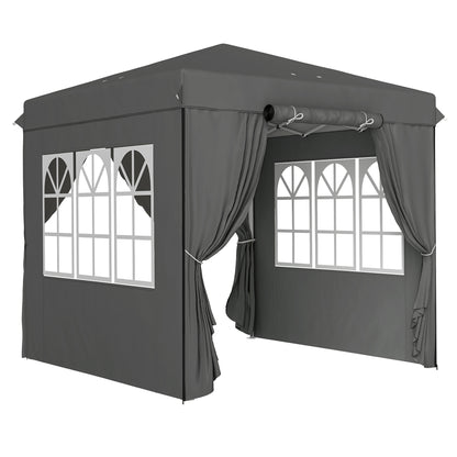 Pavilion 2.5x2.5m, Water-resistant Stable Winter-ready Pop-up Folding Pavilion, UV Protection 50+, Foldable Party Tent Garden Tent with 4 Side Panels Bag Garden Pavilion for Camping Garden, Dark Gray