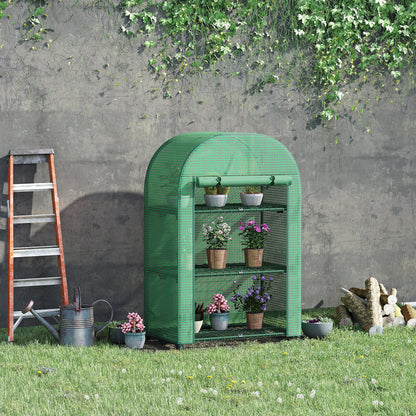 Balcony Plastic Greenhouse with 3 Shelves Mini Greenhouse Conservatory Tomato House Plant House Cold Frame Metal Green 80 x 49 x 120 cm