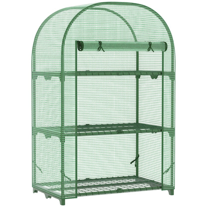 Balcony Plastic Greenhouse with 3 Shelves Mini Greenhouse Conservatory Tomato House Plant House Cold Frame Metal Green 80 x 49 x 120 cm
