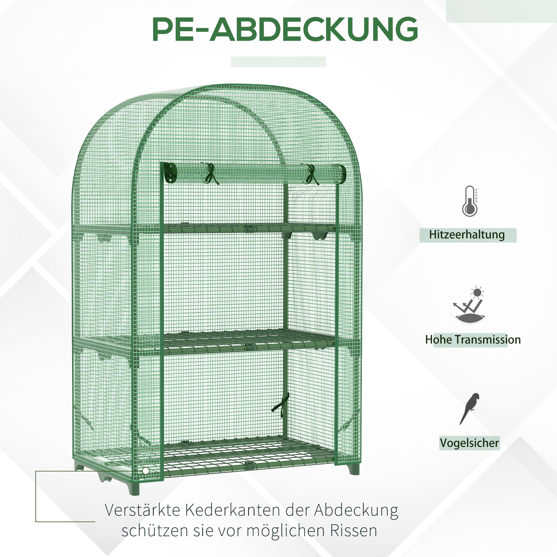 Balcony Plastic Greenhouse with 3 Shelves Mini Greenhouse Conservatory Tomato House Plant House Cold Frame Metal Green 80 x 49 x 120 cm