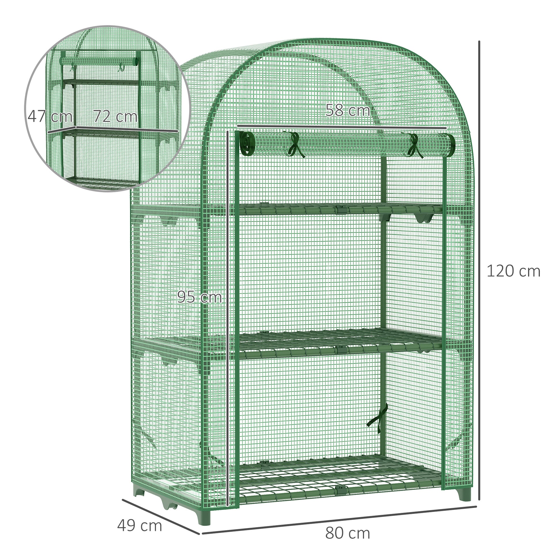 Balcony Plastic Greenhouse with 3 Shelves Mini Greenhouse Conservatory Tomato House Plant House Cold Frame Metal Green 80 x 49 x 120 cm