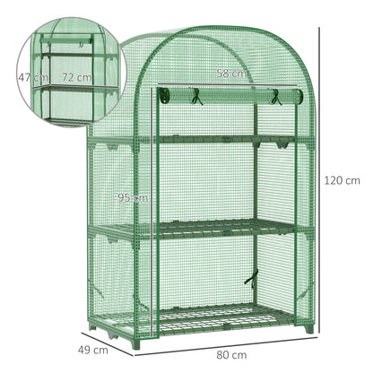 Balcony Plastic Greenhouse with 3 Shelves Mini Greenhouse Conservatory Tomato House Plant House Cold Frame Metal Green 80 x 49 x 120 cm