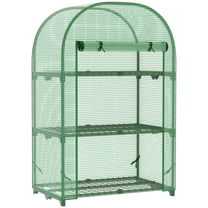 Balcony Plastic Greenhouse with 3 Shelves Mini Greenhouse Conservatory Tomato House Plant House Cold Frame Metal Green 80 x 49 x 120 cm