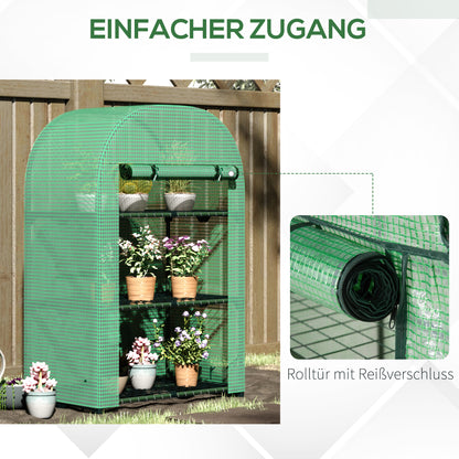 Balcony Plastic Greenhouse with 3 Shelves Mini Greenhouse Conservatory Tomato House Plant House Cold Frame Metal Green 80 x 49 x 120 cm