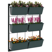 Vertical Outdoor Planter with 3 Levels, 6 Plastic Outdoor Plant Pots with Drainage Holes, Hanging Planters for Flowers and Herbs, 52x14x66 cm, Dark Green