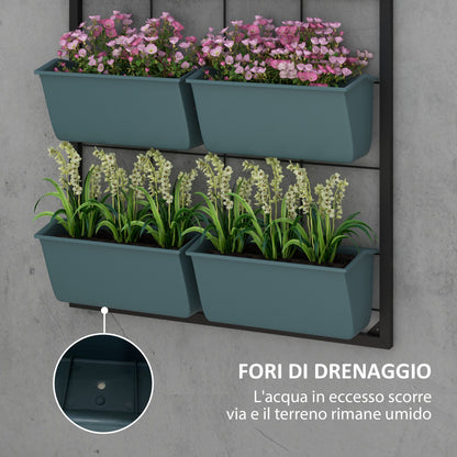 Vertical Outdoor Planter with 3 Levels, 6 Plastic Outdoor Plant Pots with Drainage Holes, Hanging Planters for Flowers and Herbs, 52x14x66 cm, Dark Green
