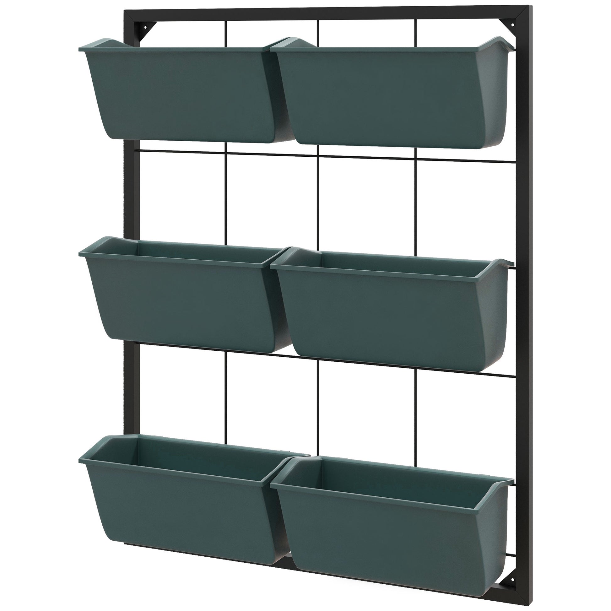 Vertical Outdoor Planter with 3 Levels, 6 Plastic Outdoor Plant Pots with Drainage Holes, Hanging Planters for Flowers and Herbs, 52x14x66 cm, Dark Green