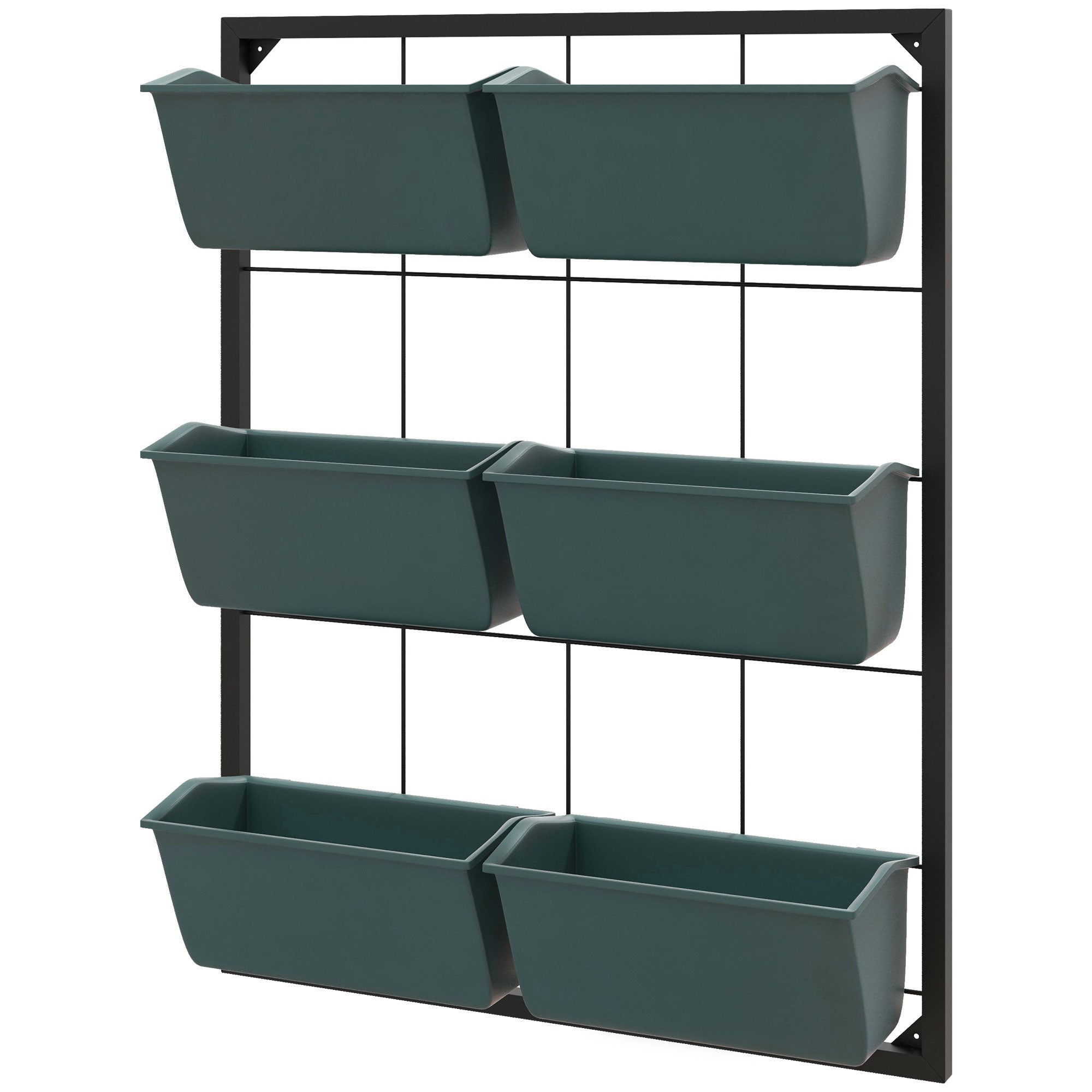 Vertical Outdoor Planter with 3 Levels, 6 Plastic Outdoor Plant Pots with Drainage Holes, Hanging Planters for Flowers and Herbs, 52x14x66 cm, Dark Green