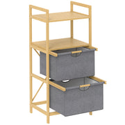 Laundry Basket 35.4 L Hamper with 2 Fabric Baskets, Open Shelves, Laundry Box with Handle, for Bathroom, Bamboo, Natural