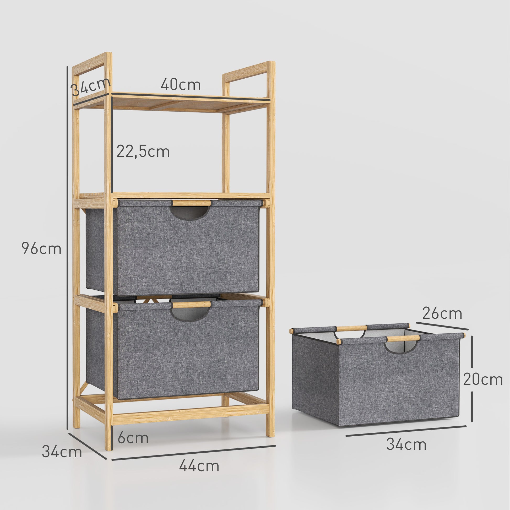 Laundry Basket 35.4 L Hamper with 2 Fabric Baskets, Open Shelves, Laundry Box with Handle, for Bathroom, Bamboo, Natural