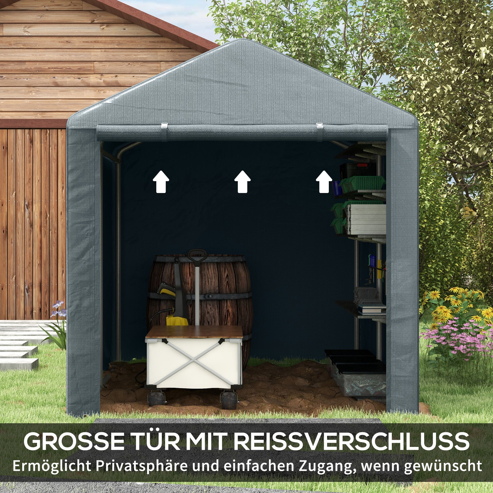 Garage Tent for 2 Bikes, Waterproof Car Tent with Door Anti-Dust Bike Cover, Equipment Tent, Polyethylene Equipment House Bike Garage for Outdoor Terrace, 160x218x172cm, Dark Grey