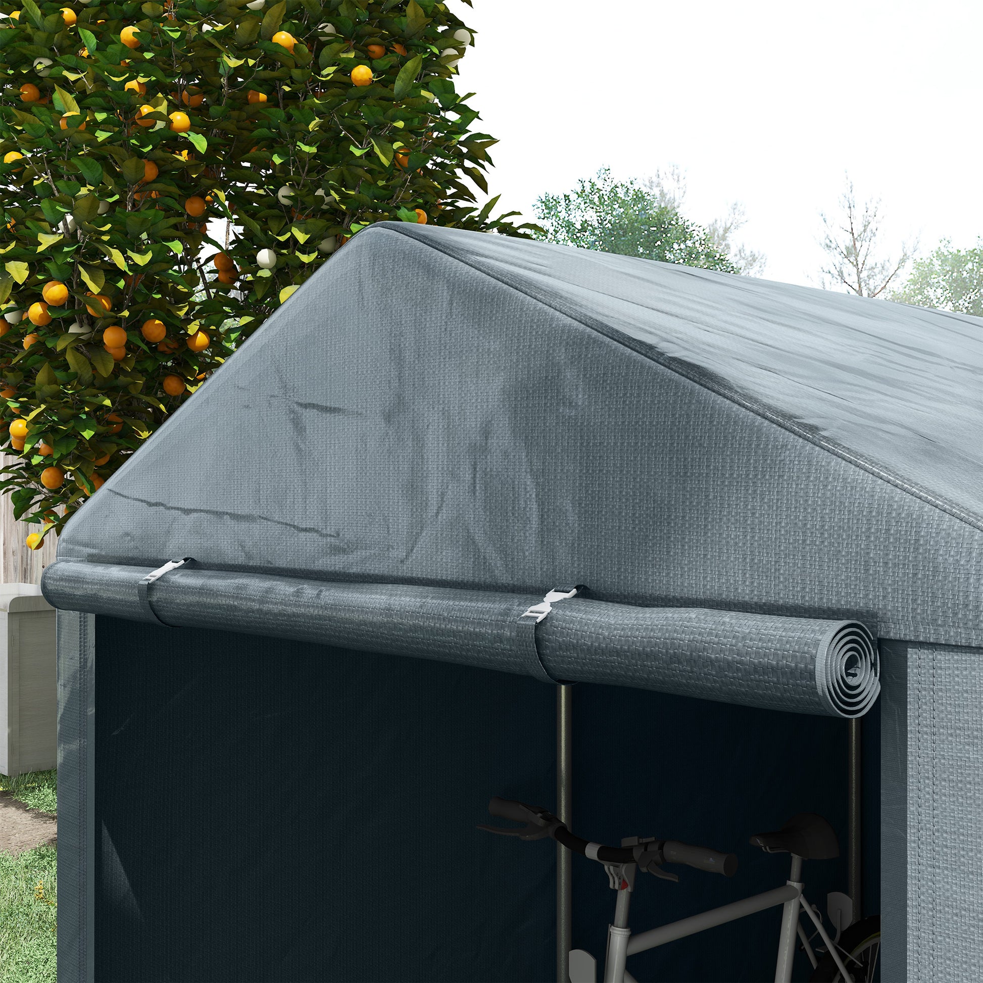 Garage Tent for 2 Bikes, Waterproof Car Tent with Door Anti-Dust Bike Cover, Equipment Tent, Polyethylene Equipment House Bike Garage for Outdoor Terrace, 160x218x172cm, Dark Grey