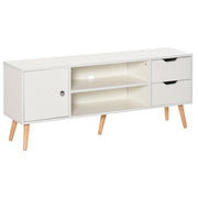 TV Stand for 50" TVs Modern Living Room Table with 2 Open Shelves and 2 Drawers Load 30 kg for Bedroom Room 120x28x44 cm White