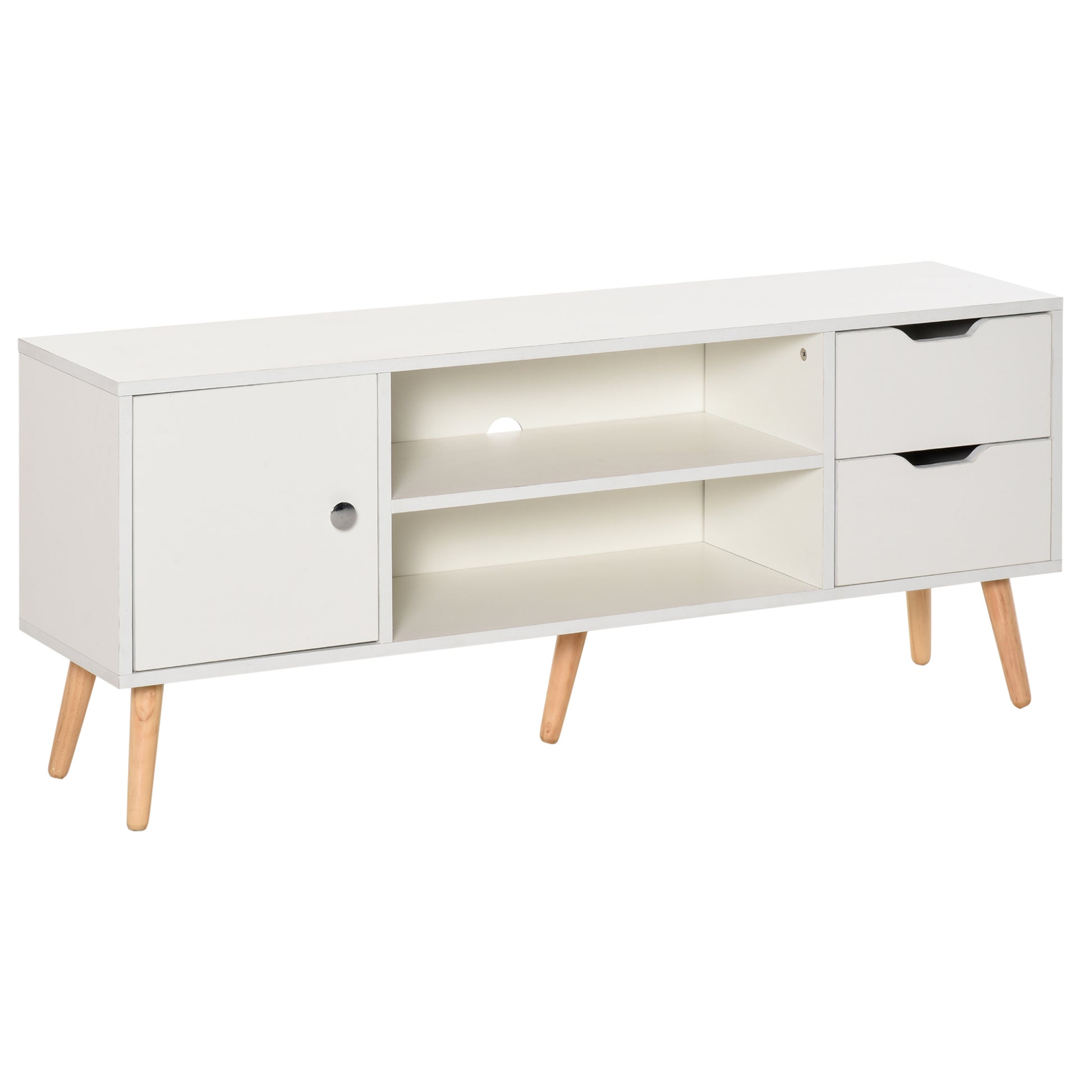 TV Stand for 50" TVs Modern Living Room Table with 2 Open Shelves and 2 Drawers Load 30 kg for Bedroom Room 120x28x44 cm White
