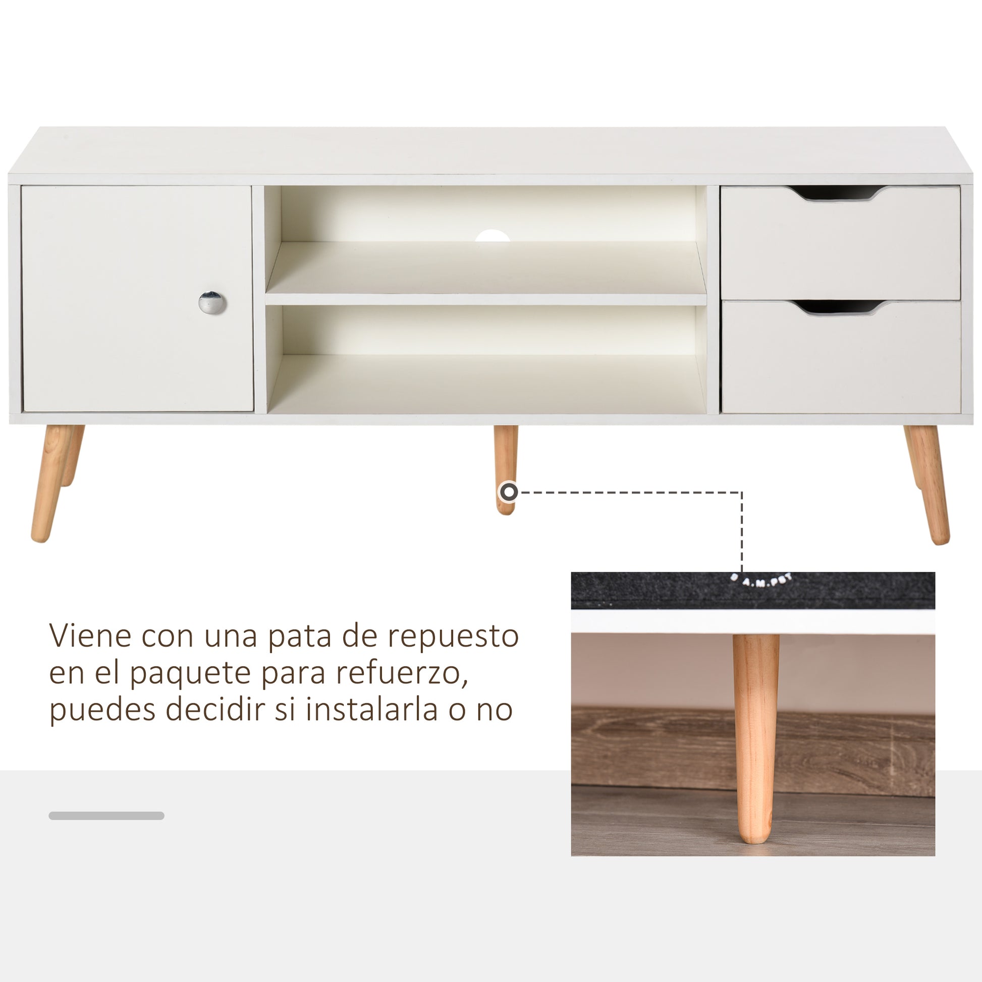 TV Stand for 50" TVs Modern Living Room Table with 2 Open Shelves and 2 Drawers Load 30 kg for Bedroom Room 120x28x44 cm White