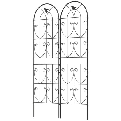 Plant Support with Birds, 2-Pack, Garden Trellis for Vegetables, Vines, Flowers, Made of Metal, 50 x 180 cm, Black