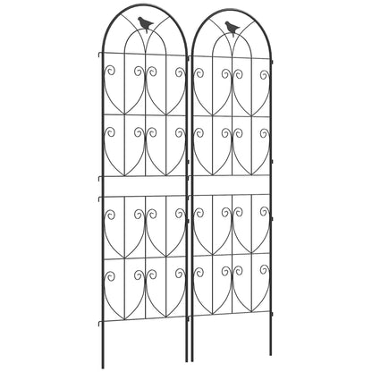 Plant Support with Birds, 2-Pack, Garden Trellis for Vegetables, Vines, Flowers, Made of Metal, 50 x 180 cm, Black
