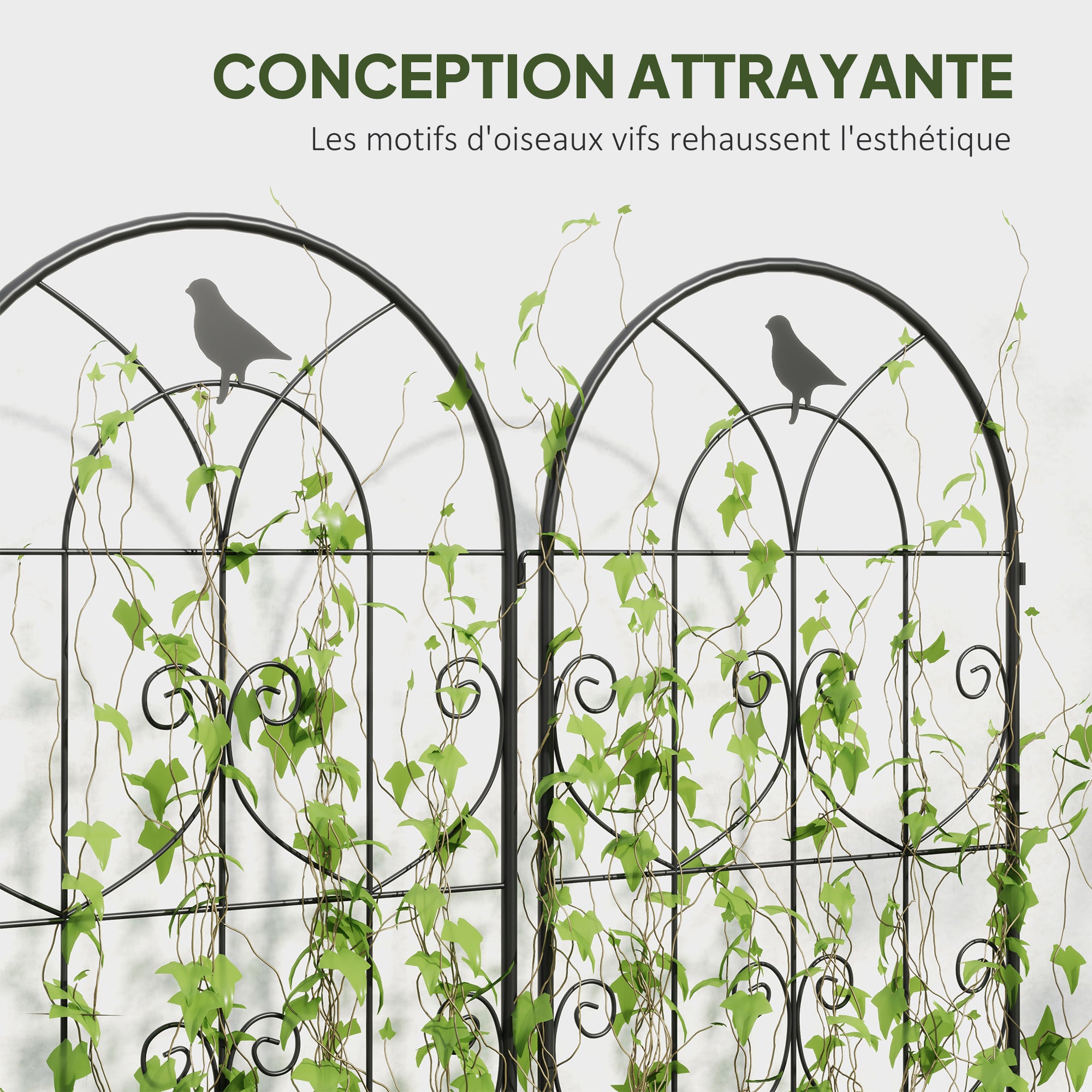 Plant Support with Birds, 2-Pack, Garden Trellis for Vegetables, Vines, Flowers, Made of Metal, 50 x 180 cm, Black