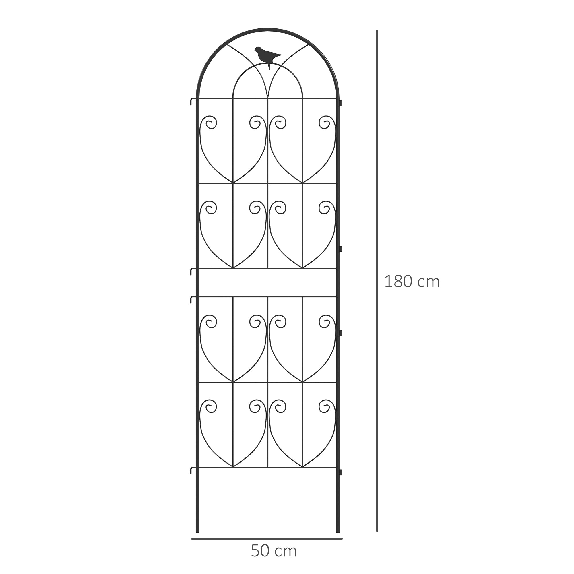 Plant Support with Birds, 2-Pack, Garden Trellis for Vegetables, Vines, Flowers, Made of Metal, 50 x 180 cm, Black