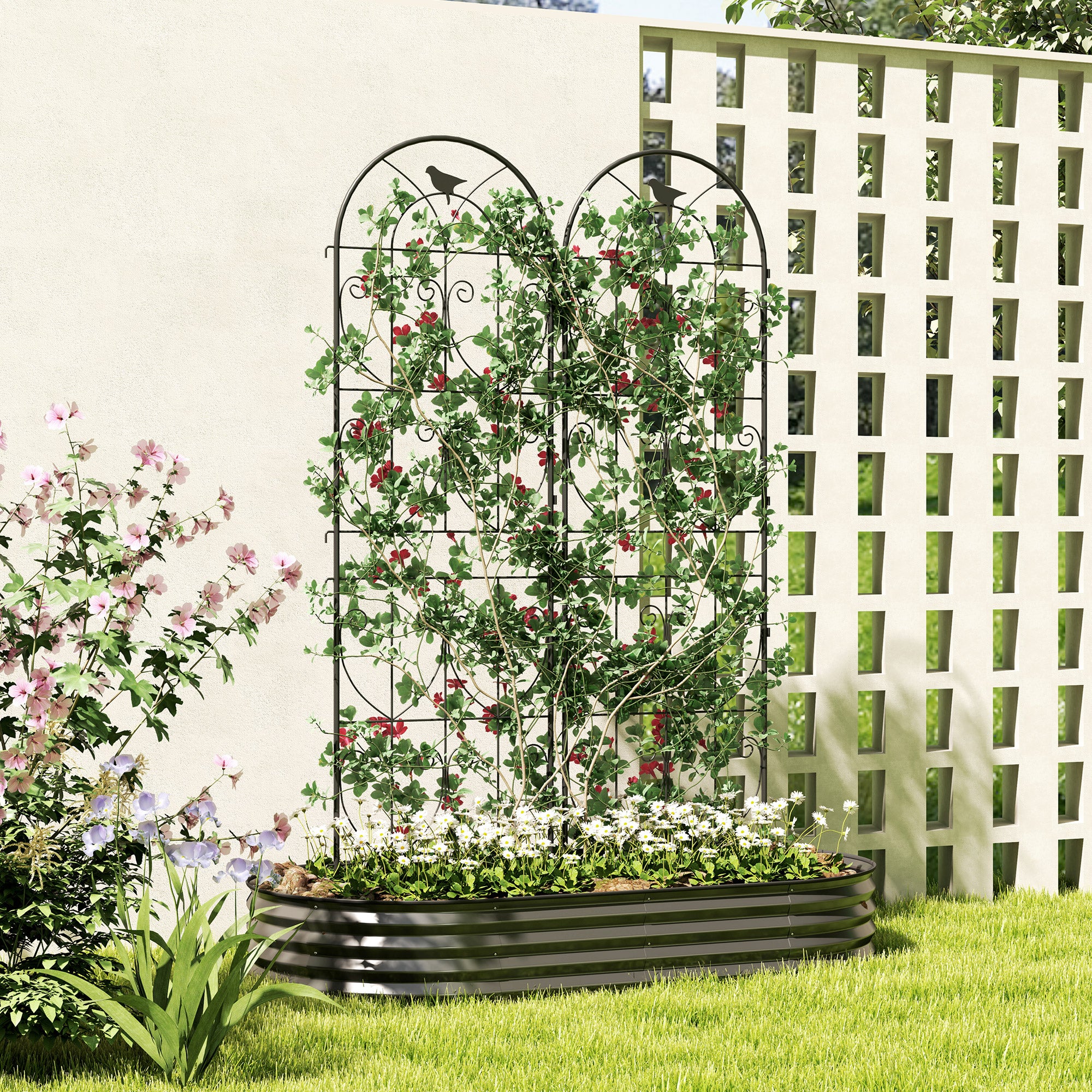 Plant Support with Birds, 2-Pack, Garden Trellis for Vegetables, Vines, Flowers, Made of Metal, 50 x 180 cm, Black