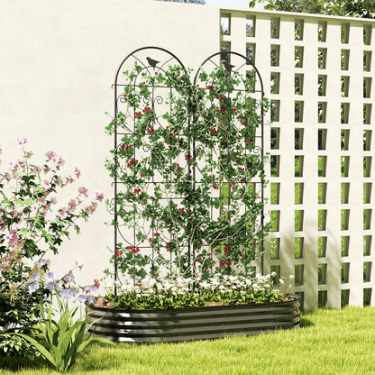 Plant Support with Birds, 2-Pack, Garden Trellis for Vegetables, Vines, Flowers, Made of Metal, 50 x 180 cm, Black