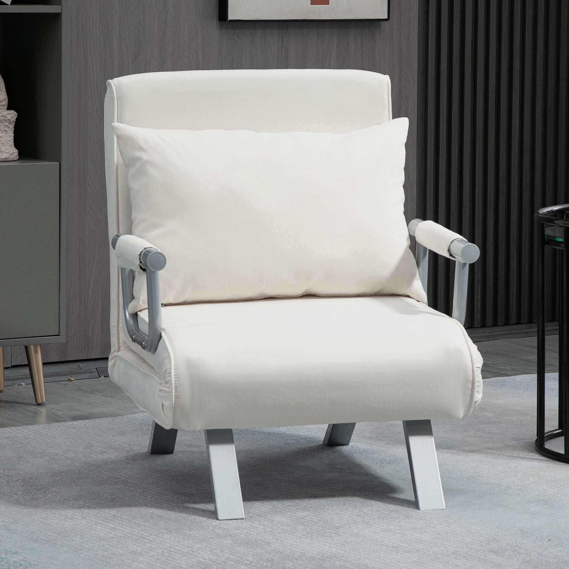 Sleep Sofa Bed with Adjustable Backrest, Throw Pillows, Sofa Bed, Velvet Look, Armrest, Guest Bed, Folding Chair for Living Room, Bedroom, Cream White