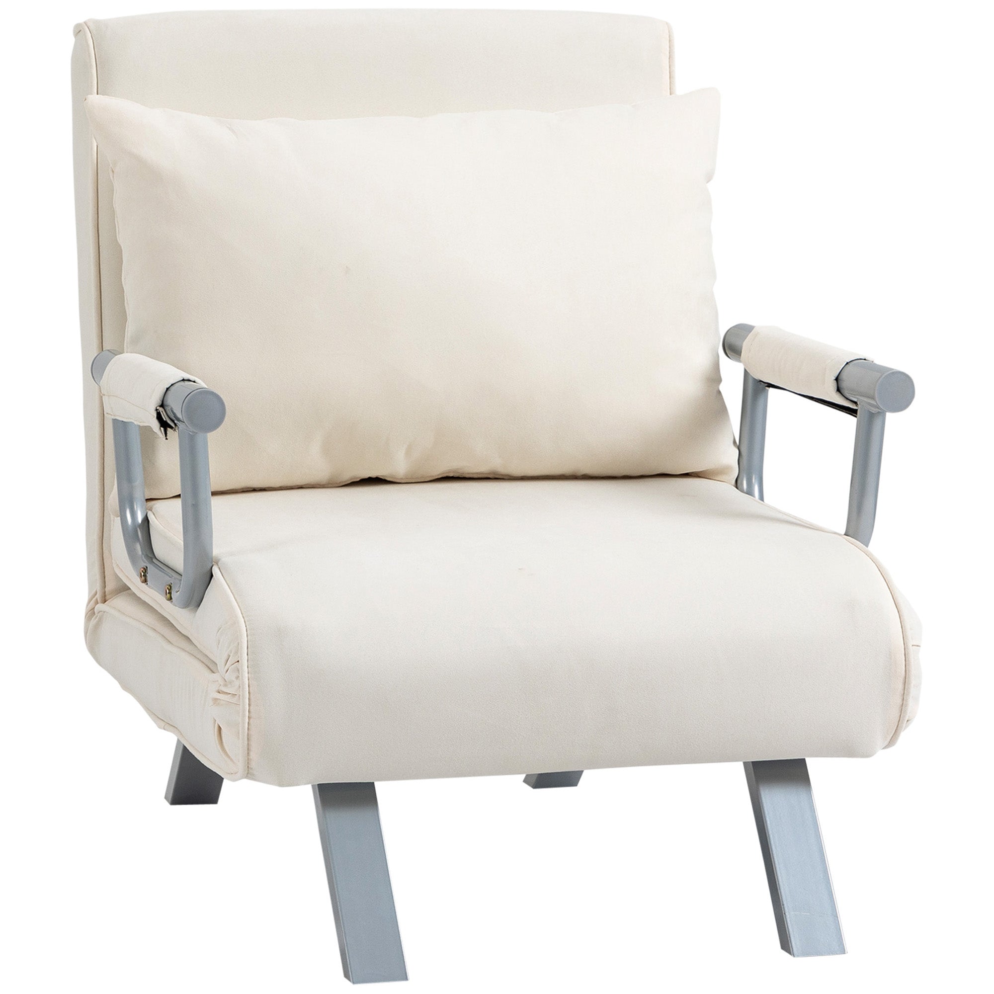 Sleep Sofa Bed with Adjustable Backrest, Throw Pillows, Sofa Bed, Velvet Look, Armrest, Guest Bed, Folding Chair for Living Room, Bedroom, Cream White