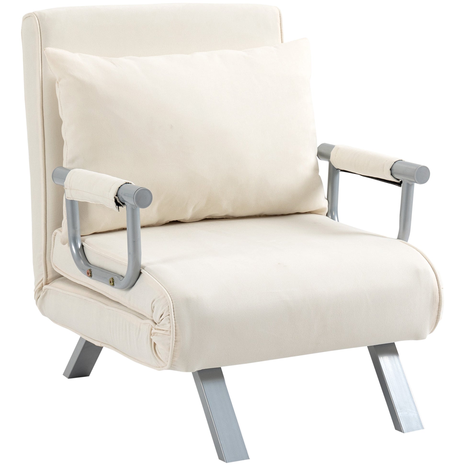 Sleep Sofa Bed with Adjustable Backrest, Throw Pillows, Sofa Bed, Velvet Look, Armrest, Guest Bed, Folding Chair for Living Room, Bedroom, Cream White