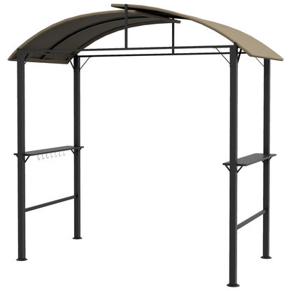 1.1 x 2.3m BBQ Grill Gazebo with Hooks, Grill Canopy Weatherproof Garden Gazebo with Polyester Roof, 2 Side Shelves, for Grills up to 100 cm, Steel, Khaki