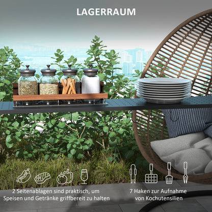 1.1 x 2.3m BBQ Grill Gazebo with Hooks, Grill Canopy Weatherproof Garden Gazebo with Polyester Roof, 2 Side Shelves, for Grills up to 100 cm, Steel, Khaki