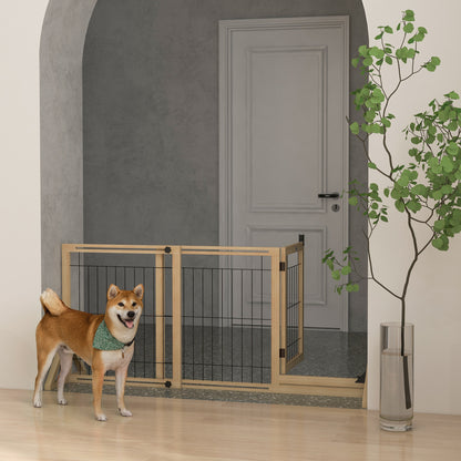Wooden Dog Barrier 112-159x70 cm Extendable Pet Gate with Triangular Support Legs for Doorway Hallway Staircase Natural Wood