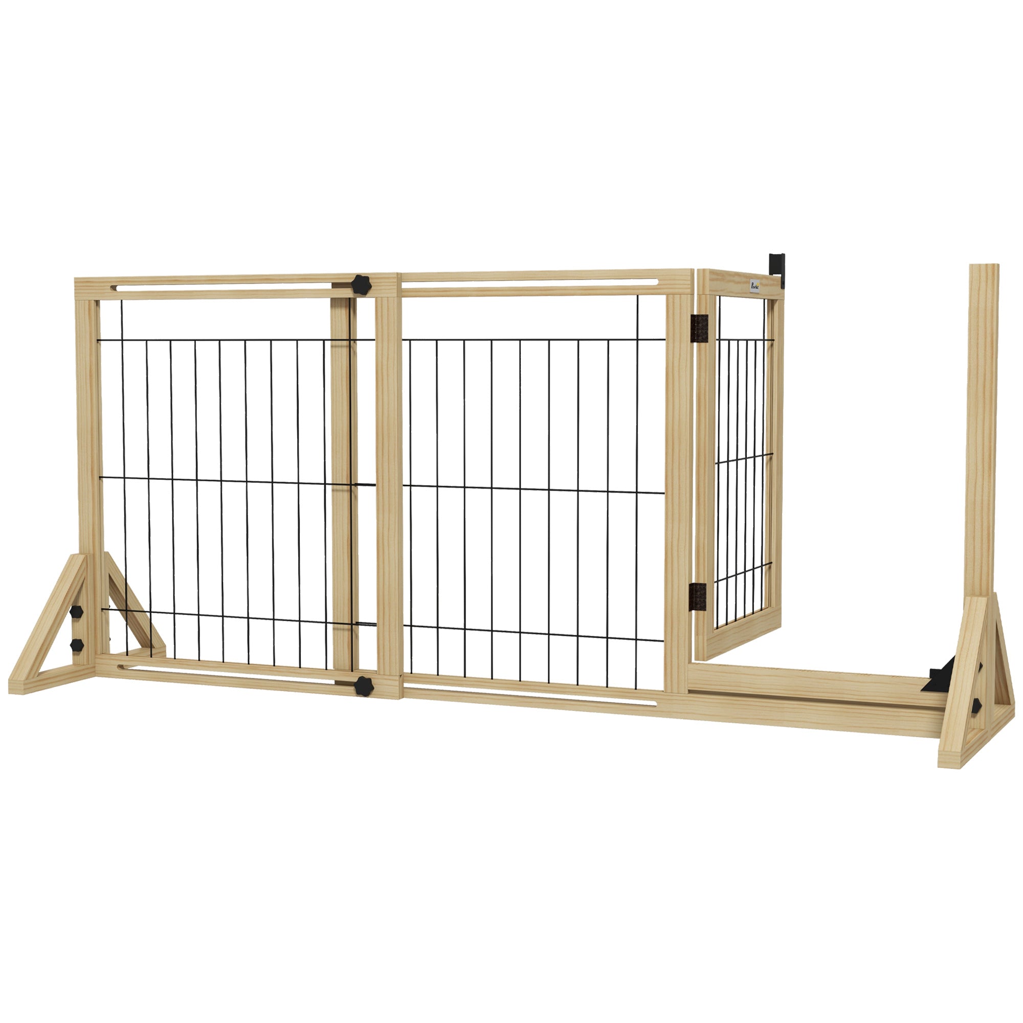 Wooden Dog Barrier 112-159x70 cm Extendable Pet Gate with Triangular Support Legs for Doorway Hallway Staircase Natural Wood