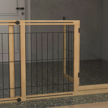 Wooden Dog Barrier 112-159x70 cm Extendable Pet Gate with Triangular Support Legs for Doorway Hallway Staircase Natural Wood